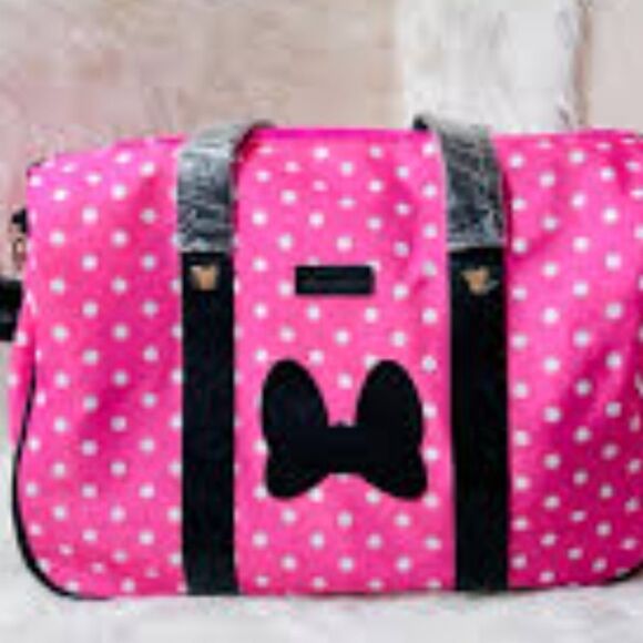 Disney Minnie Mouse Bow Logo Polka-Dot Rolling Duffel Bag - Picture 2 of 7